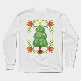 Cute Watercolor Christmas Tree Long Sleeve T-Shirt